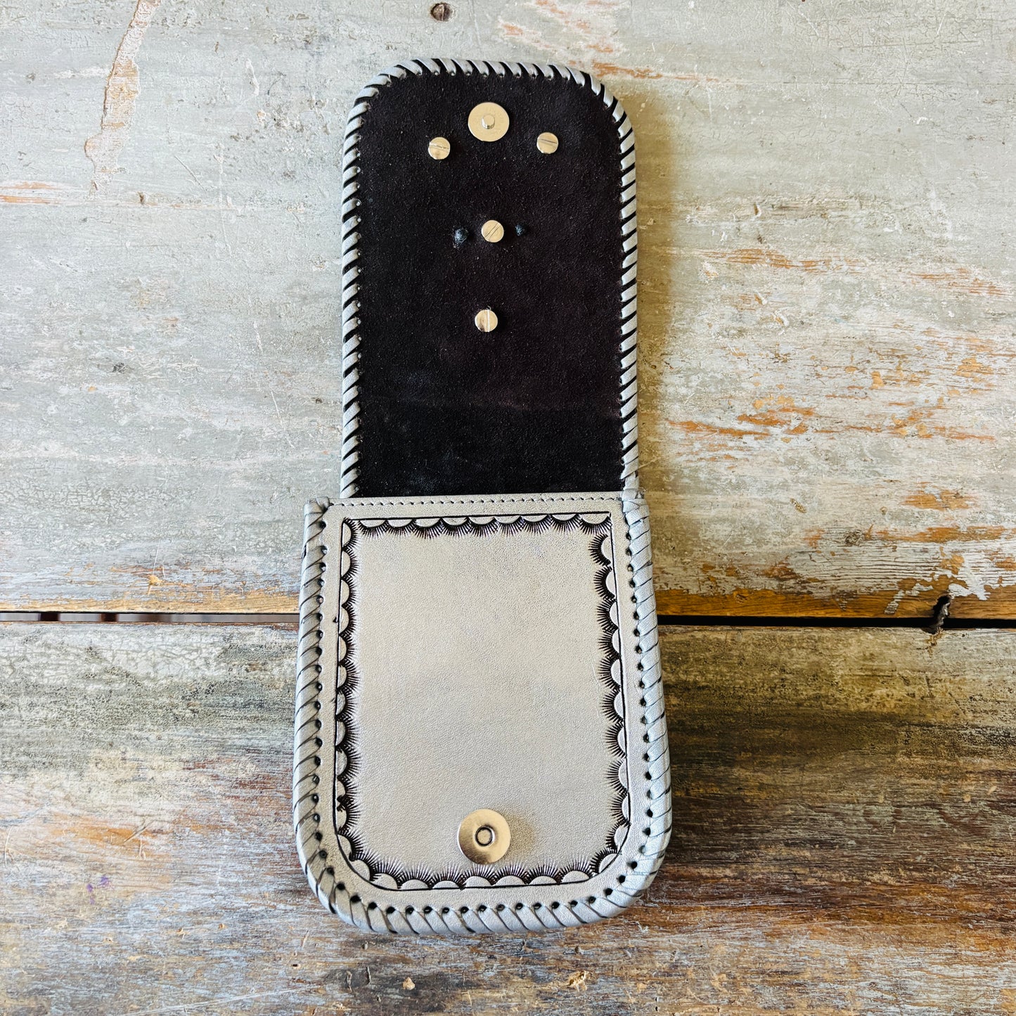 Navajo Hemerson Brown Sterling Silver - Black Onyx & Druzy Embellished Silver Leather Crossbody Bag