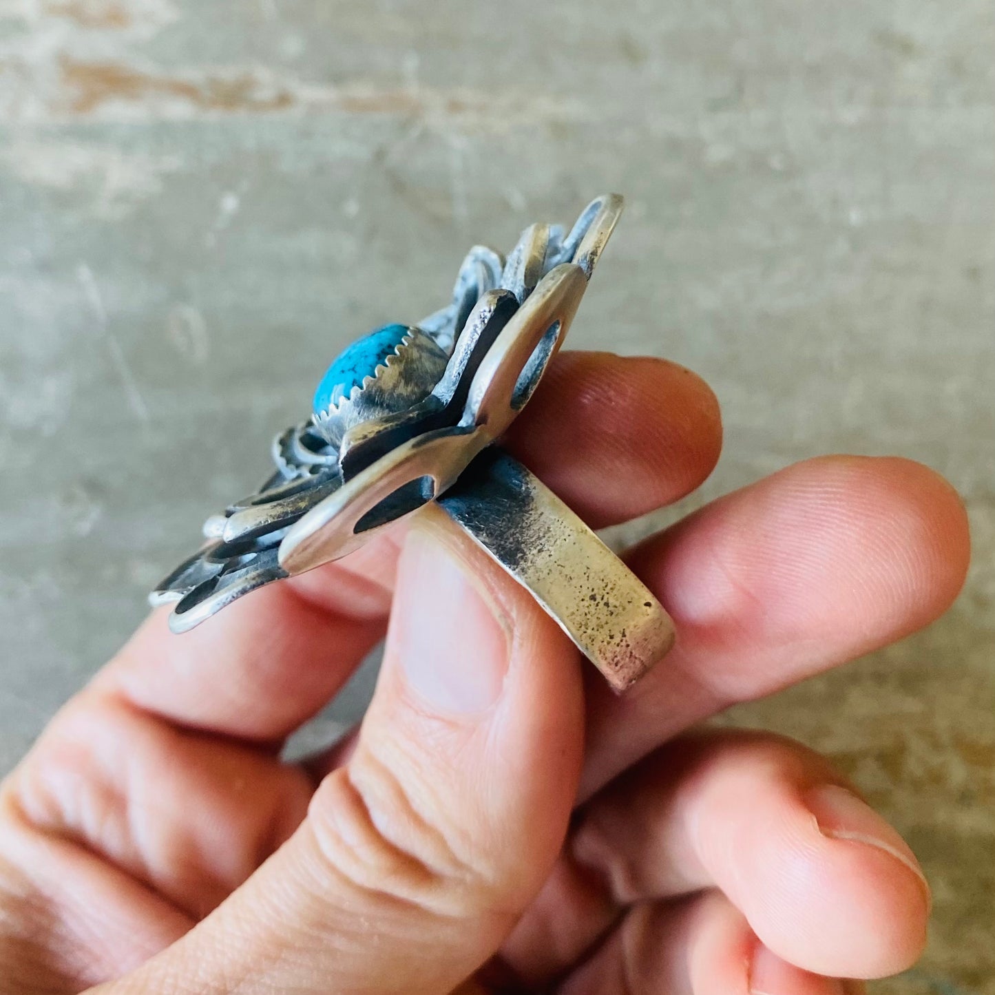 Navajo Kevin Billah Sterling Silver & Turquoise Flower Ring