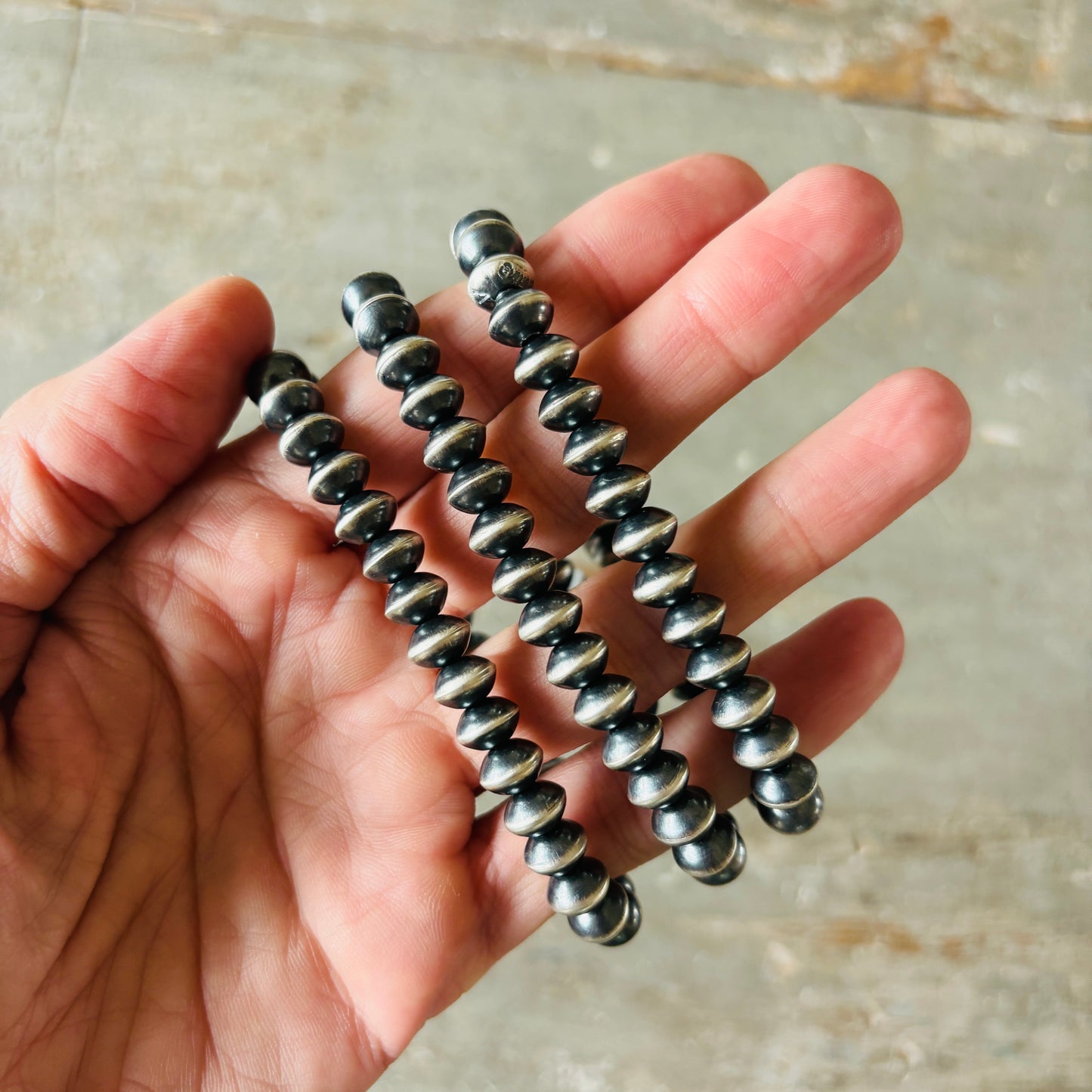 Navajo Preston Haley Sterling Silver 6mm Handmade Pearls Stretchy Bracelet