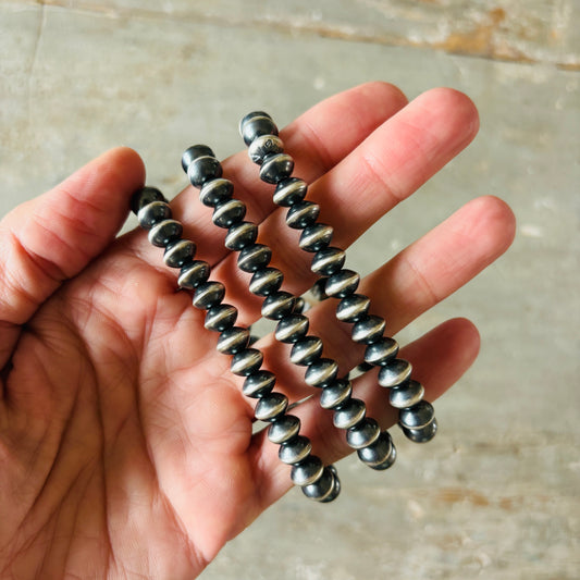 Navajo Preston Haley Sterling Silver 6mm Handmade Pearls Stretchy Bracelet