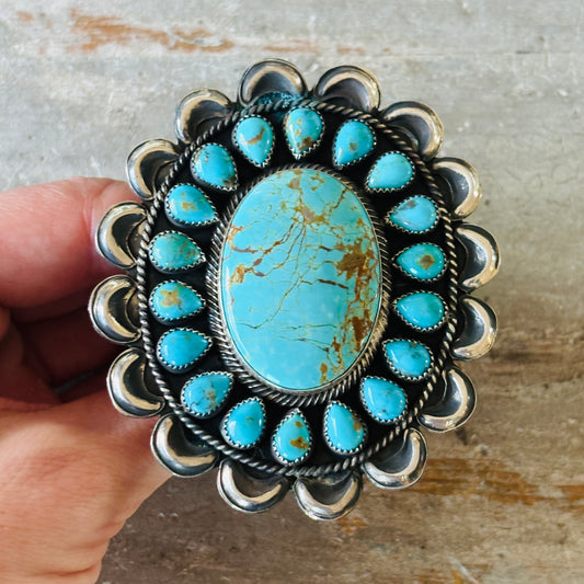 Navajo Hemerson Brown Sterling Silver & Kingman Turquoise Cluster Ring