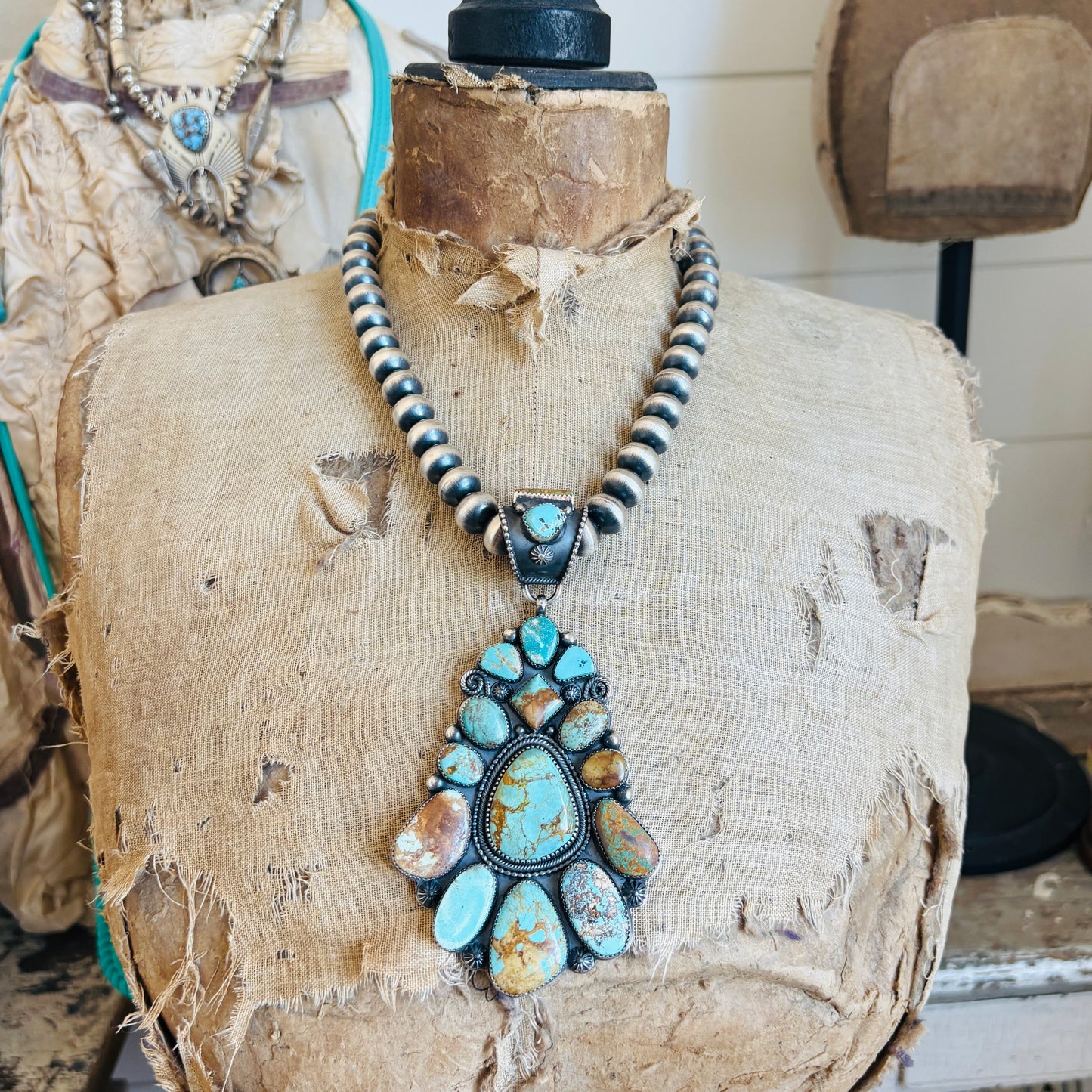 Navajo Braxton Parkett Sterling Silver & Royston Turquoise Cluster Pendant