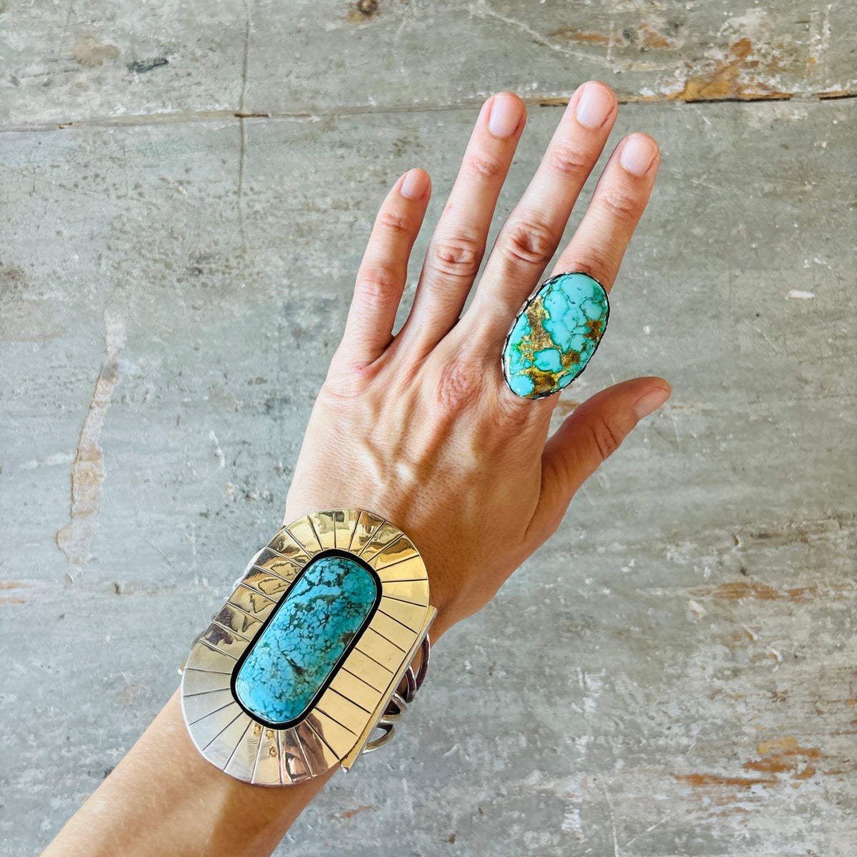 Navajo Ella Linkin Sterling Silver & Emerald Valley Turquoise Statement Ring