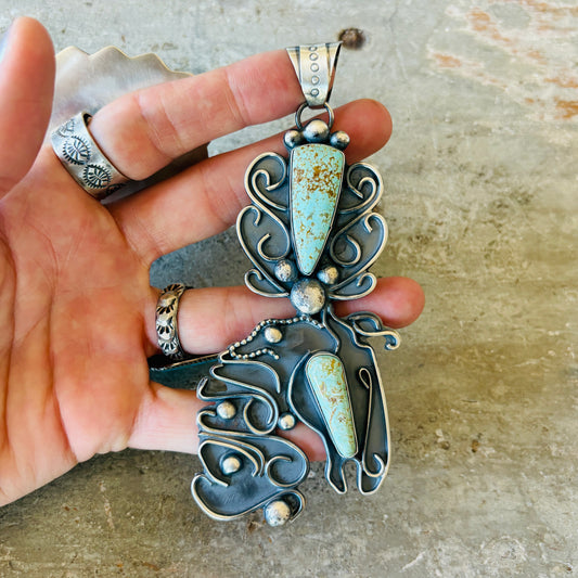 Navajo Miranda Willie Sterling Silver & #8 Turquoise Horse Head Pendant