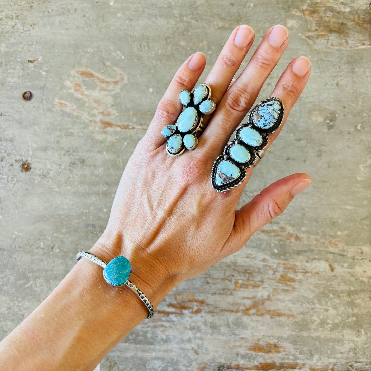 Navajo Delaine & Dwayne Nez Sterling Silver & Sonoran Turquoise Stacker Cuff