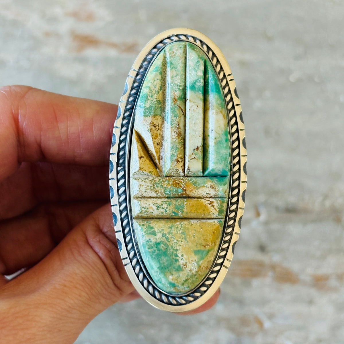 Navajo Walter Vandever Sterling Silver & Sonoran Turquoise Cobblestone Ring