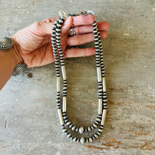 Navajo Preston Haley Sterling Silver Graduated Handmade Pearls Necklace
