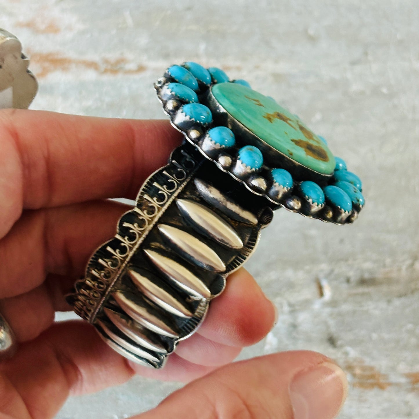 Navajo Shawn Cayatineto Sterling Silver & Kingman Turquoise Statement Cuff