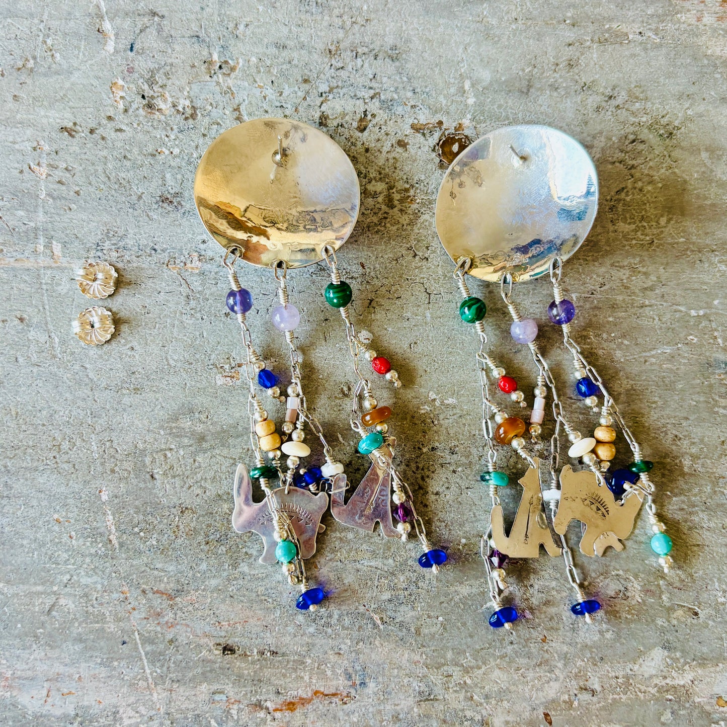Navajo Dean Sandoval Sterling Silver Multi Stone Charm Earrings