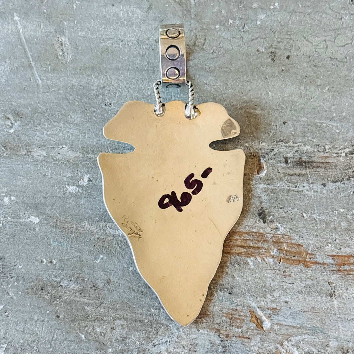 Navajo Richard Singer Sterling Silver & Kingman Turquoise Arrowhead Horse Overlay Pendant