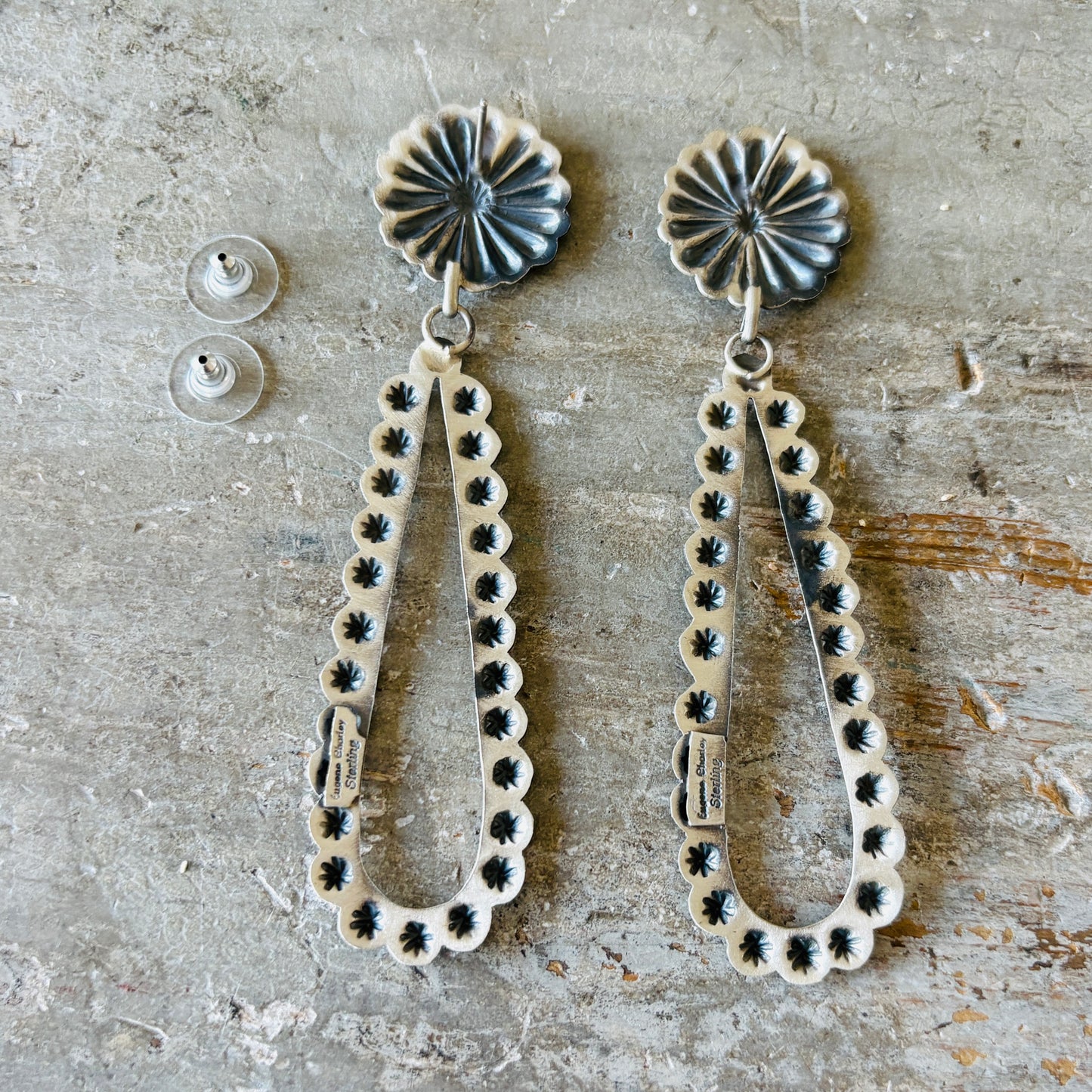 Navajo Sterling Silver Eugene Charley Concho Statement Earrings