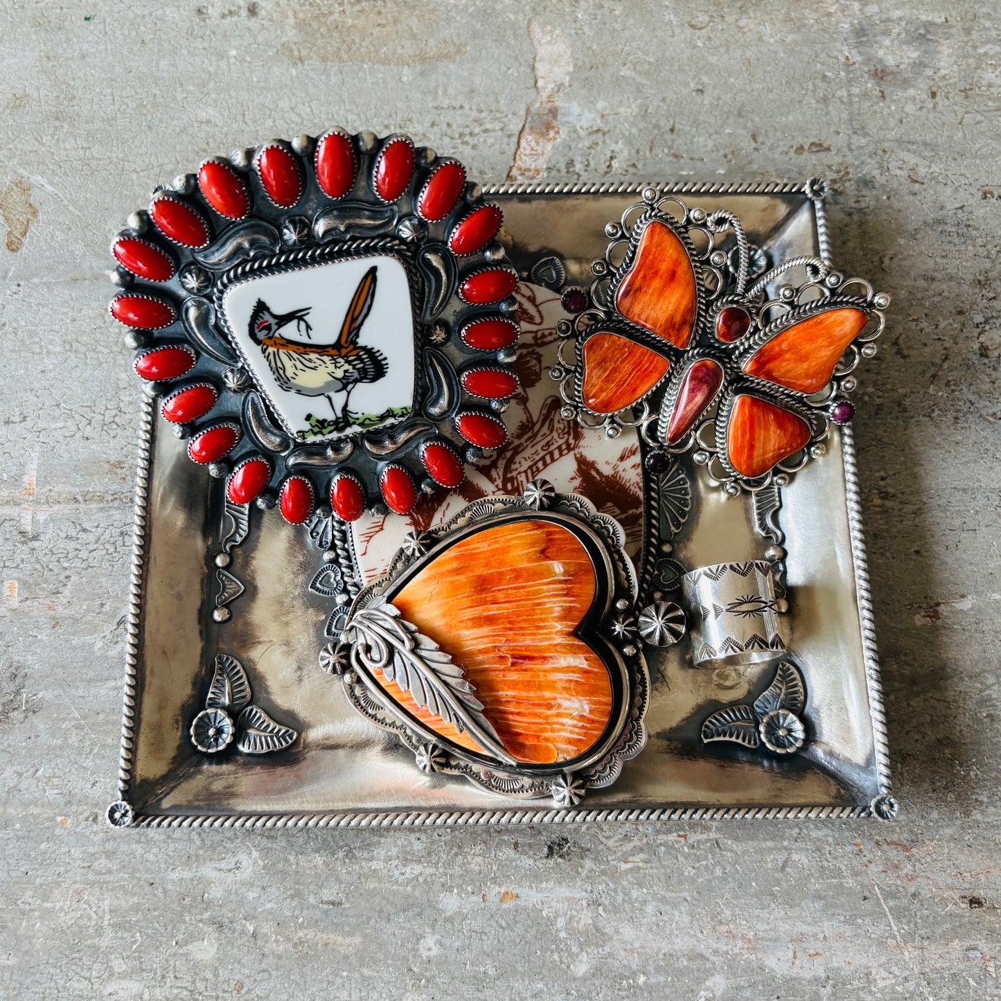 Navajo Kindale Billah Sterling Silver & Ceramic Jewelry Dish