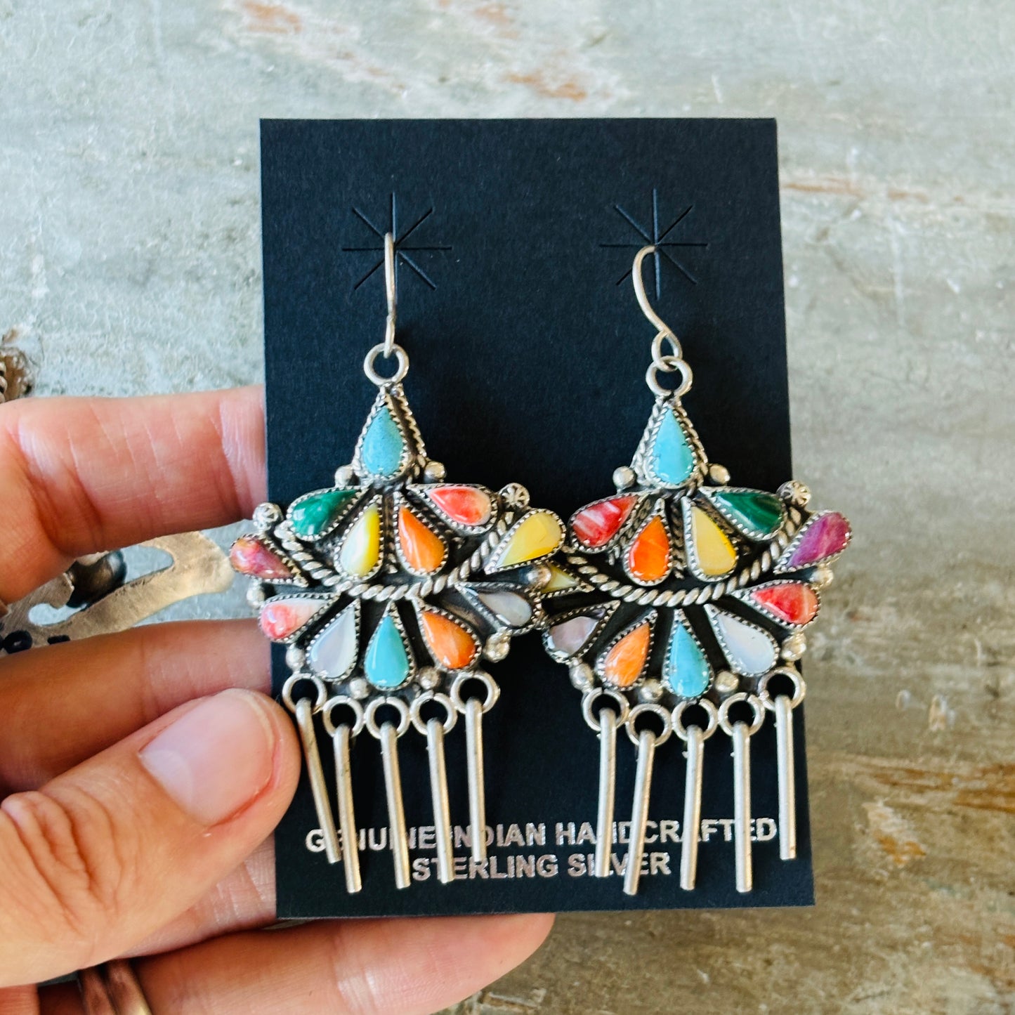 Zuni Phyllis Coonsis Sterling Silver Multi Stone Cluster Earrings