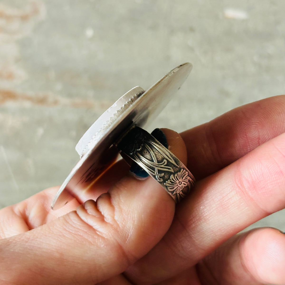 Navajo Kindale Billah Sterling Silver & Ceramic Ghost Ring
