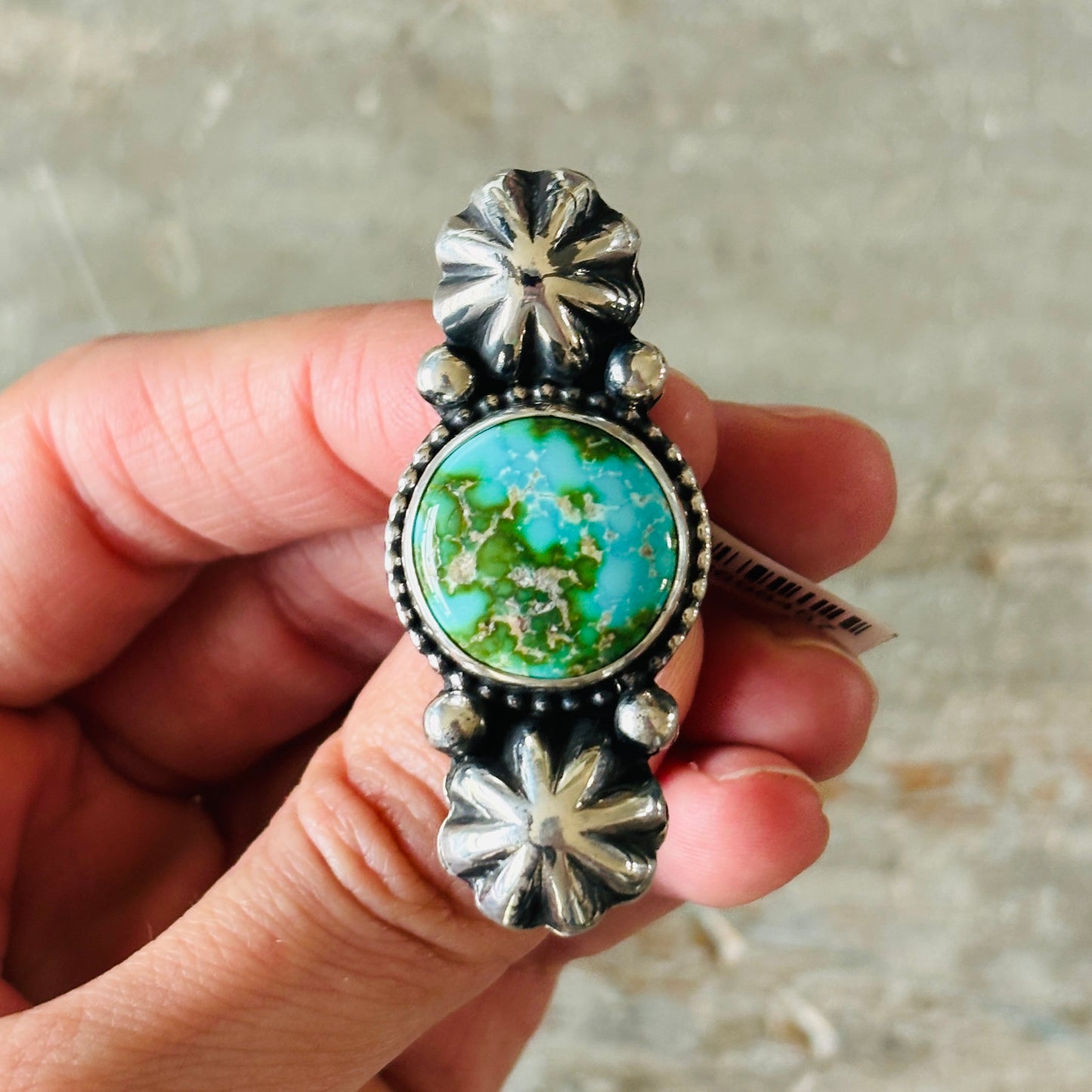 Navajo Mary Ellen Sterling Silver & Sonoran Turquoise Starburst Ring
