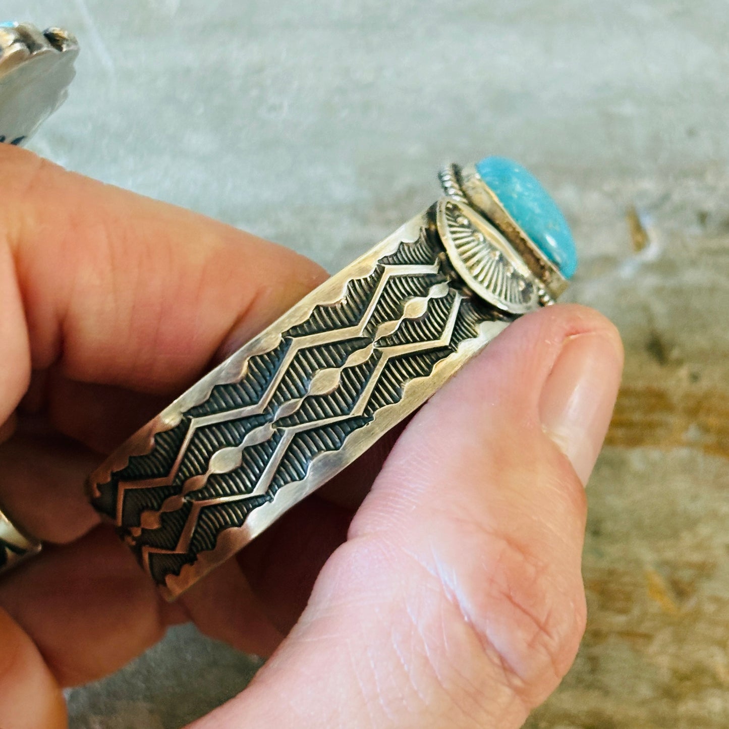 Navajo Sunshine Reeves Sterling Silver & Persian Turquoise Stacker Cuff