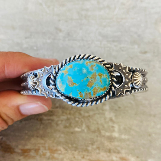 Navajo Kindale Billah Sterling Silver & Kingman Turquoise Stacker Cuff