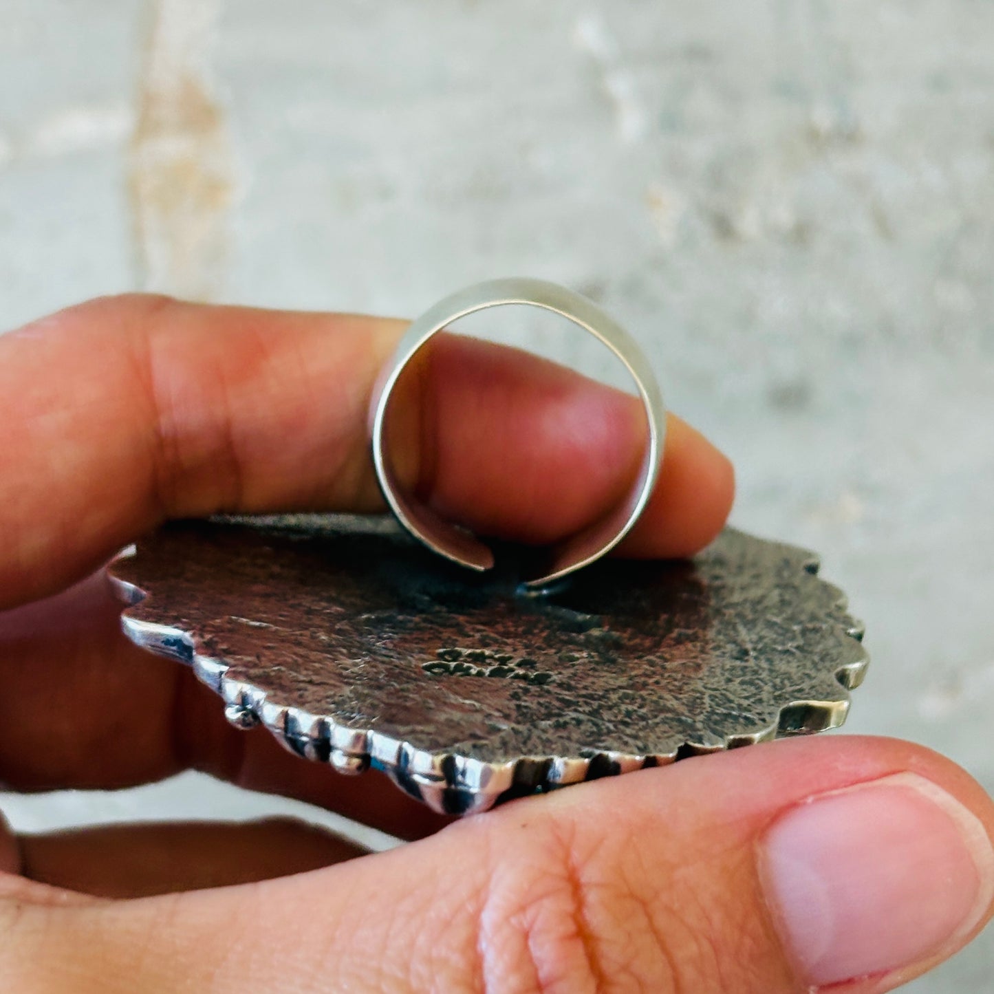 Navajo Glenn Livingston Sterling Silver & Desert Rose Turquoise Statement Ring