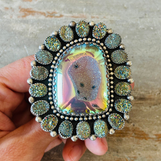Navajo Hemerson Brown Sterling Silver & Druzy Ring