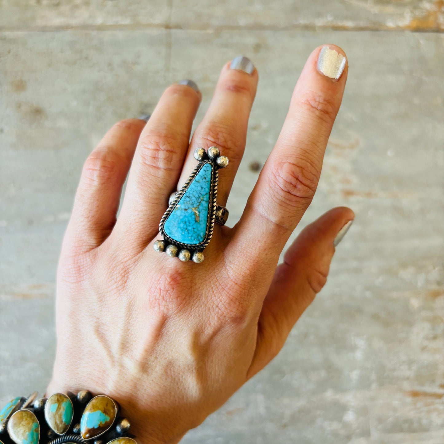 Navajo Merlin James Sterling Silver & Kingman Turquoise Ring