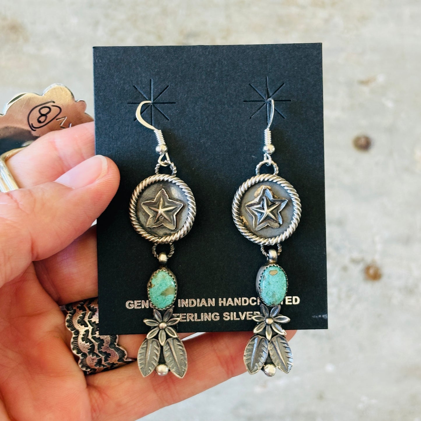 Navajo Kindale Billah Sterling Silver & Kingman Turquoise Star Earrings