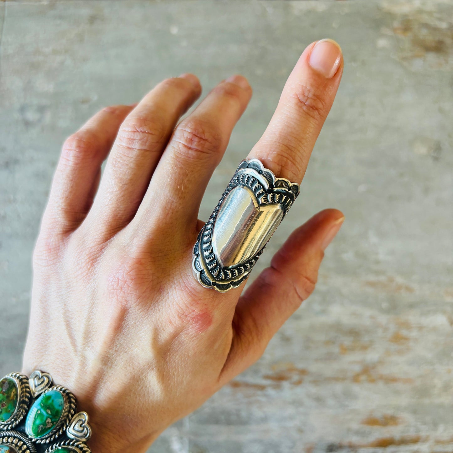 Navajo Sunshine Reeves Sterling Silver Heart Cigar Band Ring