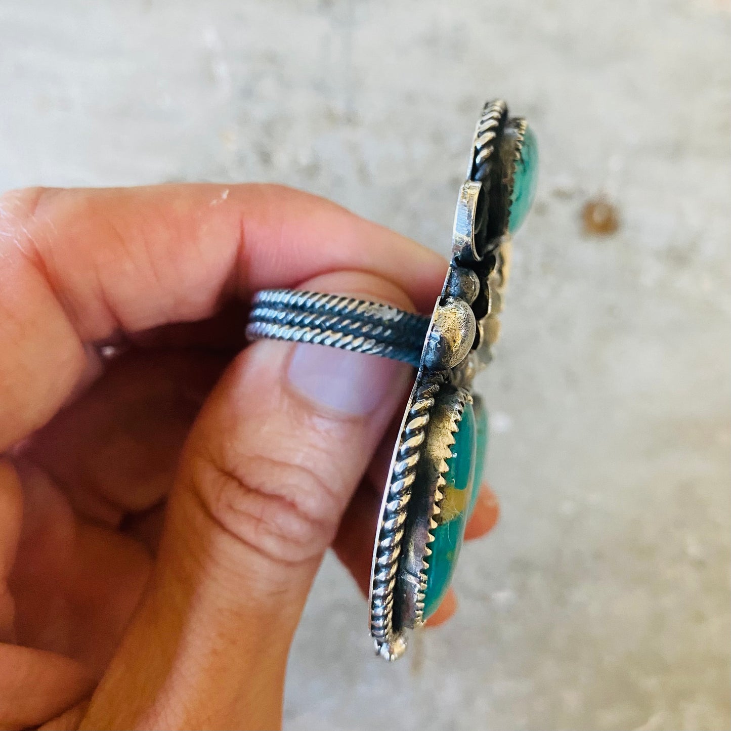 Navajo Marcus Chauvez Sterling Silver & Turquoise Floral Statement Ring