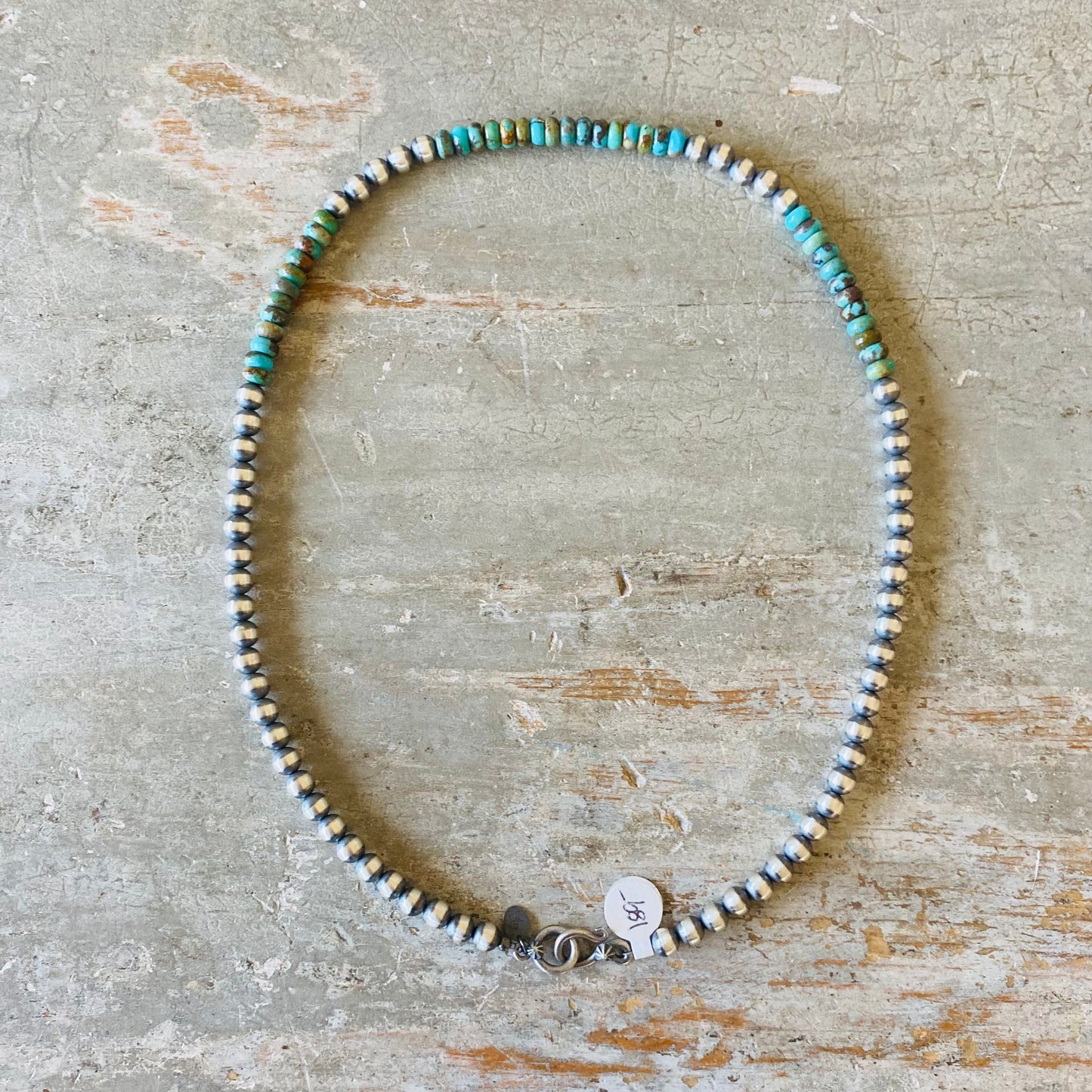 Native Strung Sterling Silver & Turquoise 7mm Machine Made Pearls Necklace