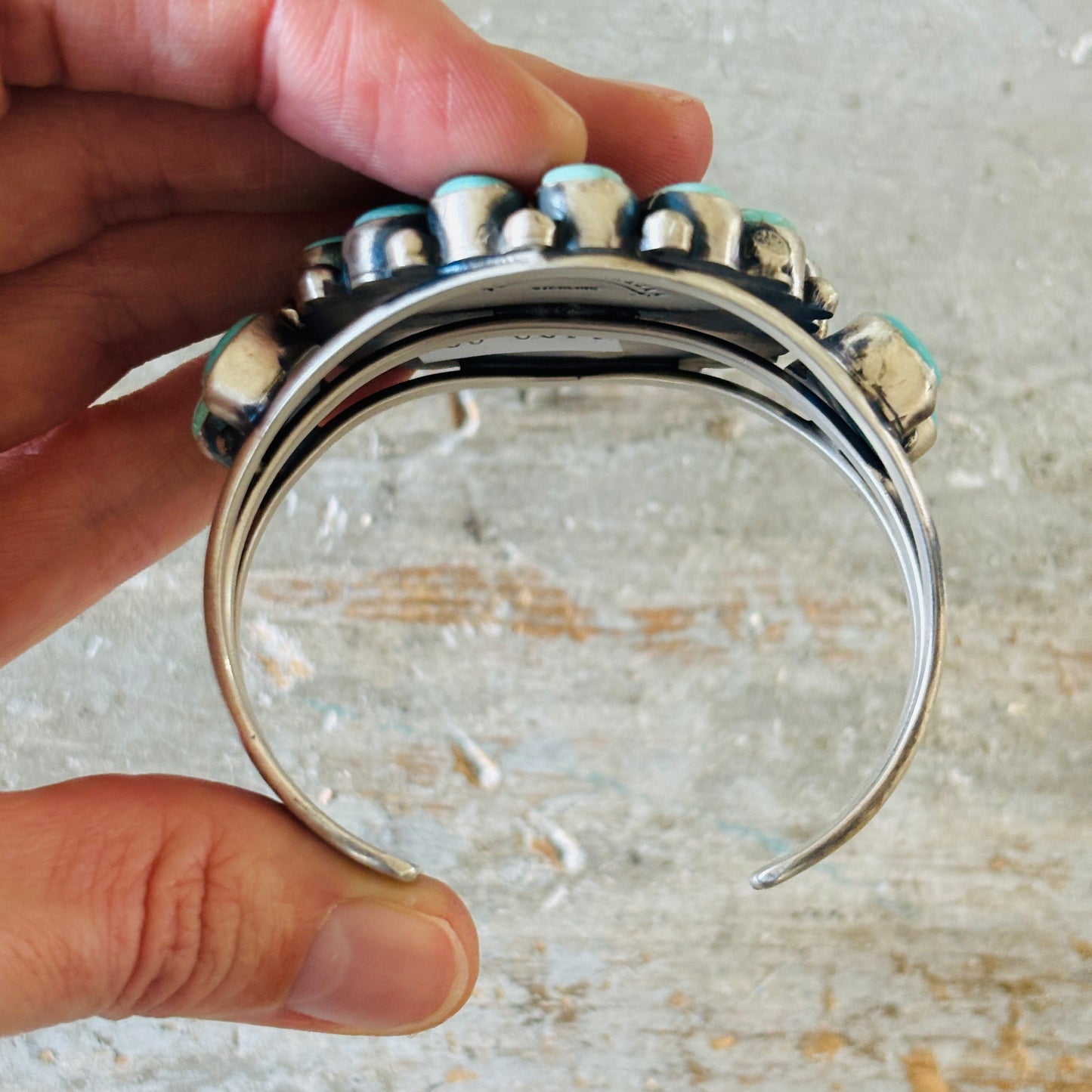 Navajo Bobby Johnson Sterling Silver & #8 Turquoise Cluster Cuff!