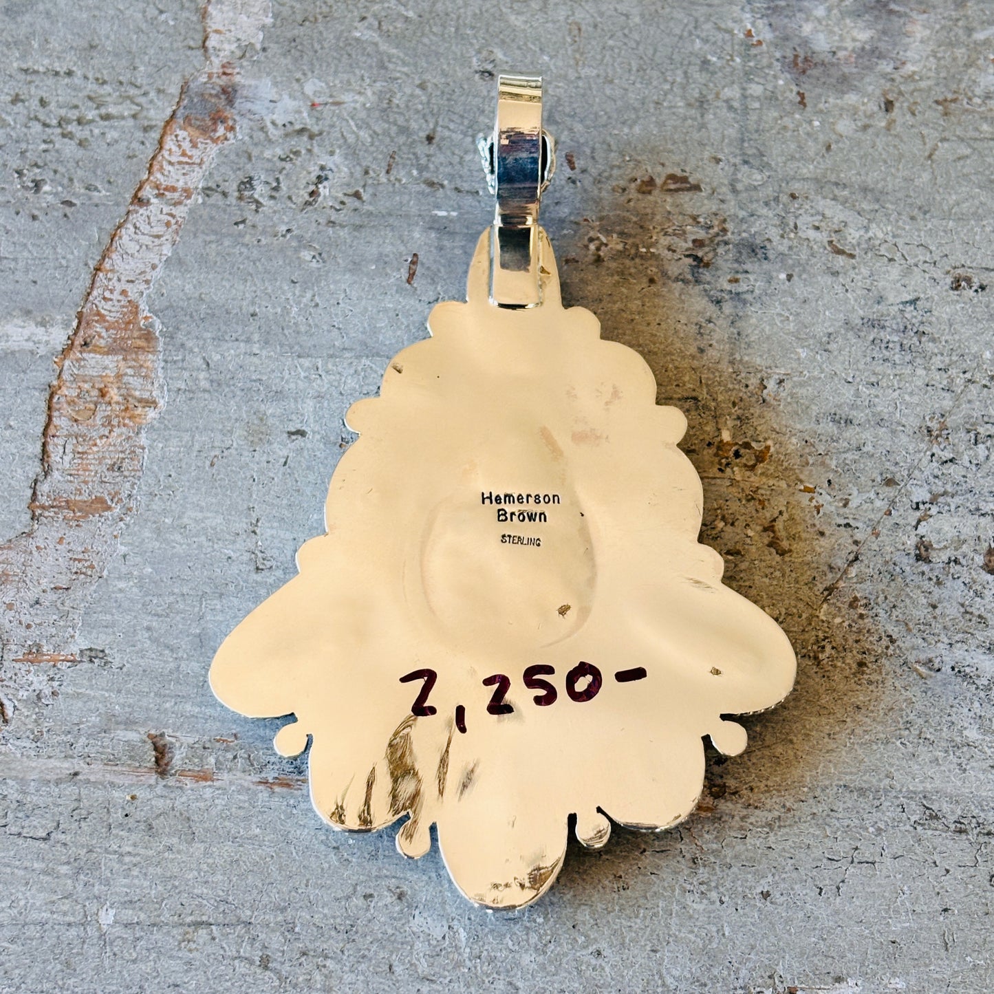Navajo Hemerson Brown Sterling Silver & White Buffalo Cluster Statement Pendant