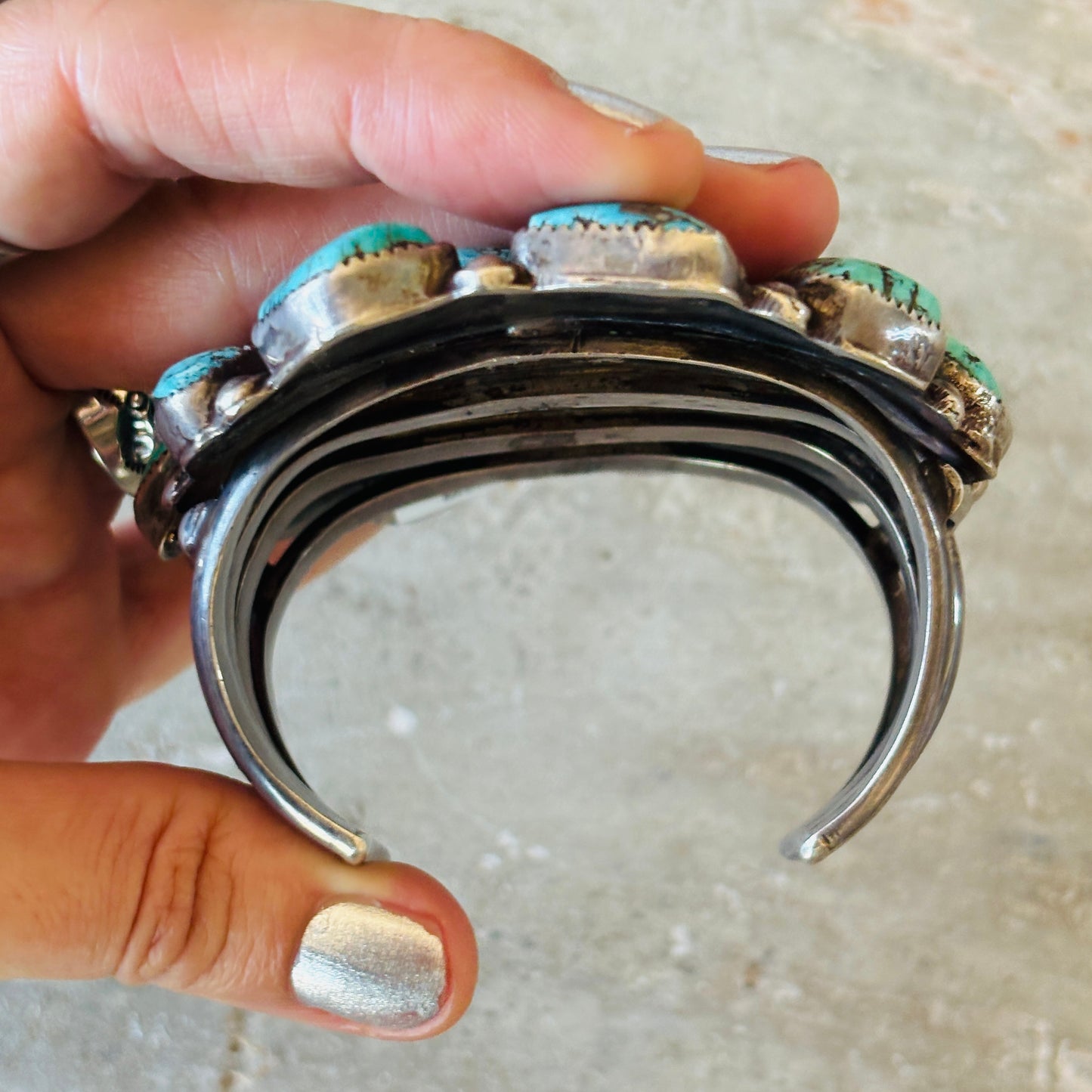 Vintage Navajo Sterling Silver & Morenci Turquoise Cluster Statement Cuff
