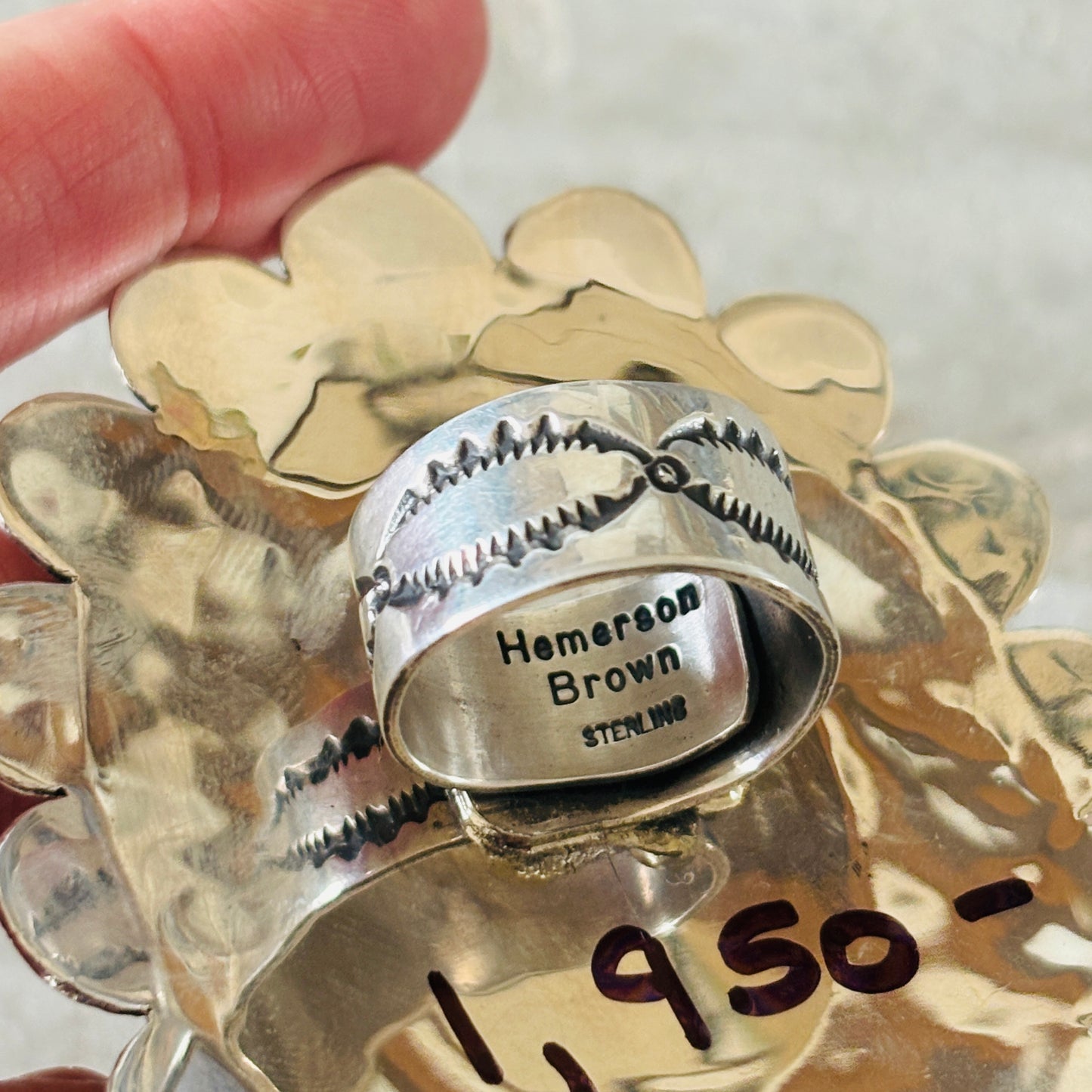 Navajo Hemerson Brown Sterling Silver - Red Coral & Sonoran Turquoise Cluster Statement Ring