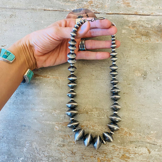 Navajo Tonisha Haley Sterling Silver Fancy Graduated Handmade Pearls Necklace