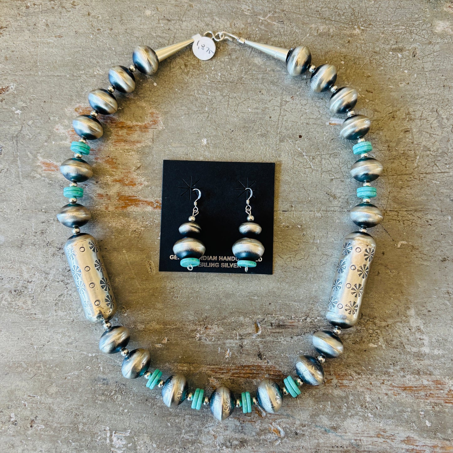 Navajo Tysha Aparicio Sterling Silver & Campitos Turquoise Handmade Pearls Set