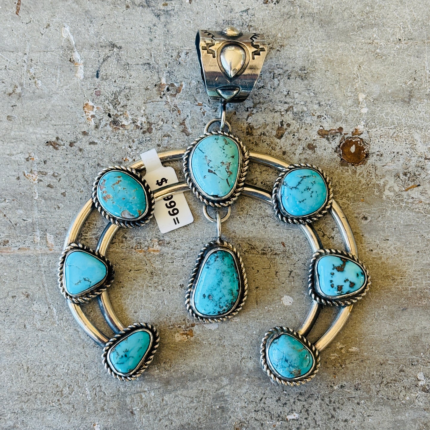 Navajo Jacob Troncosa Sterling Silver & Kingman Turquoise Naja Pendant