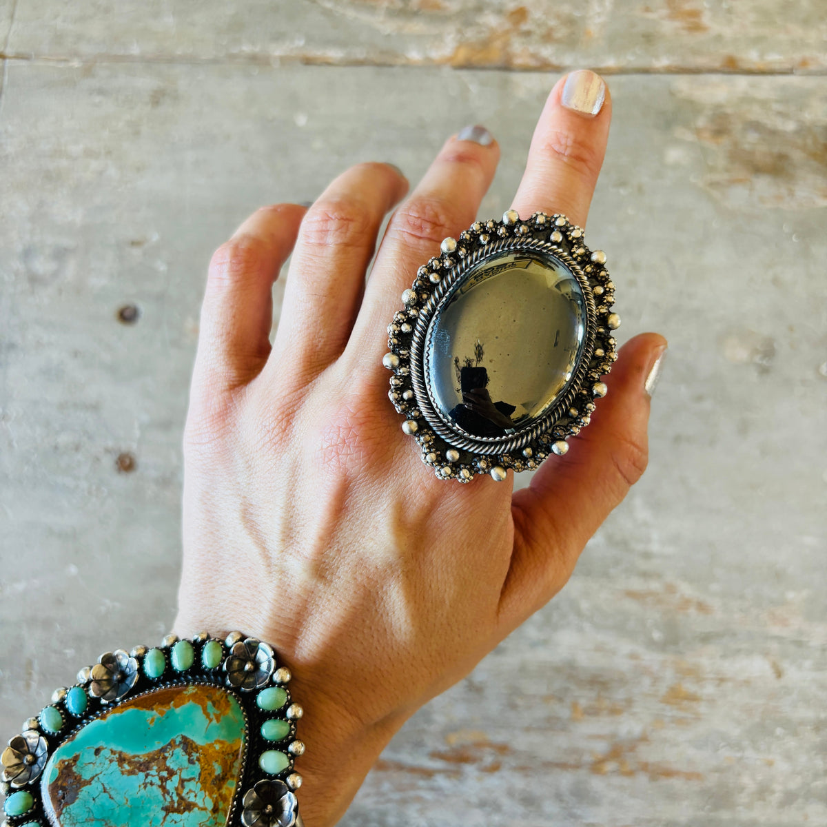 Navajo Kindale Billah Sterling Silver & Hematite Statement Ring
