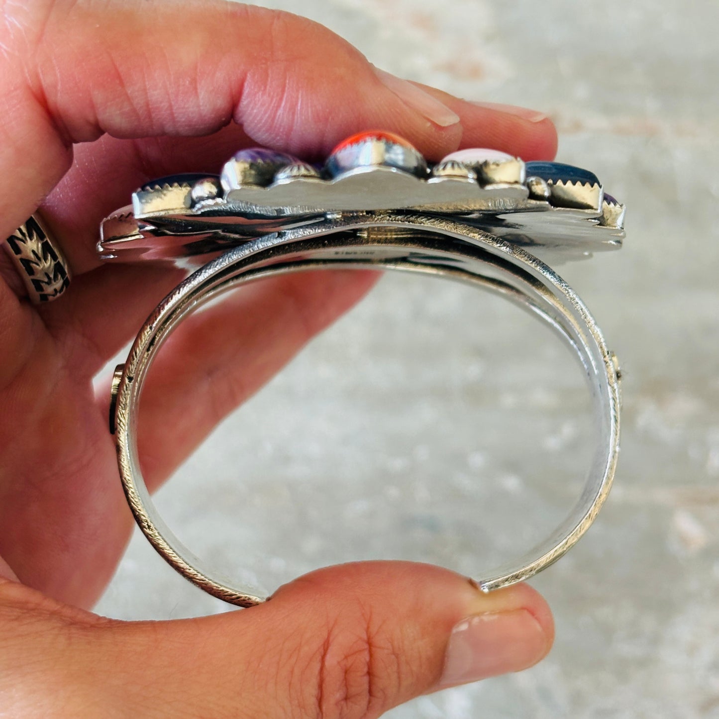Navajo Hemerson Brown Sterling Silver & Dichroic Polymer Clay Multi Stone Cluster Cuff