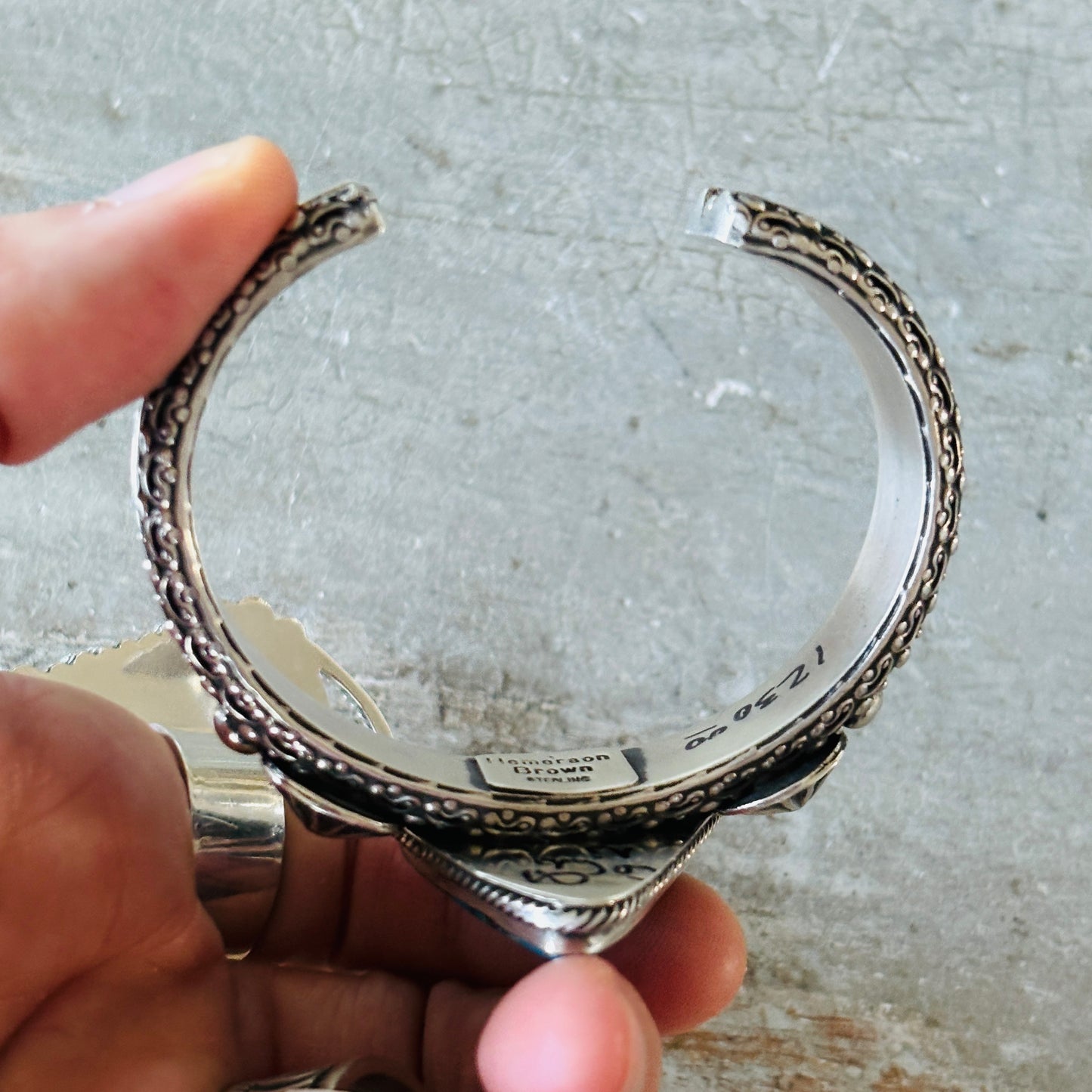 Navajo Hemerson Brown Sterling Silver & Egyptian Turquoise Triangle Cuff
