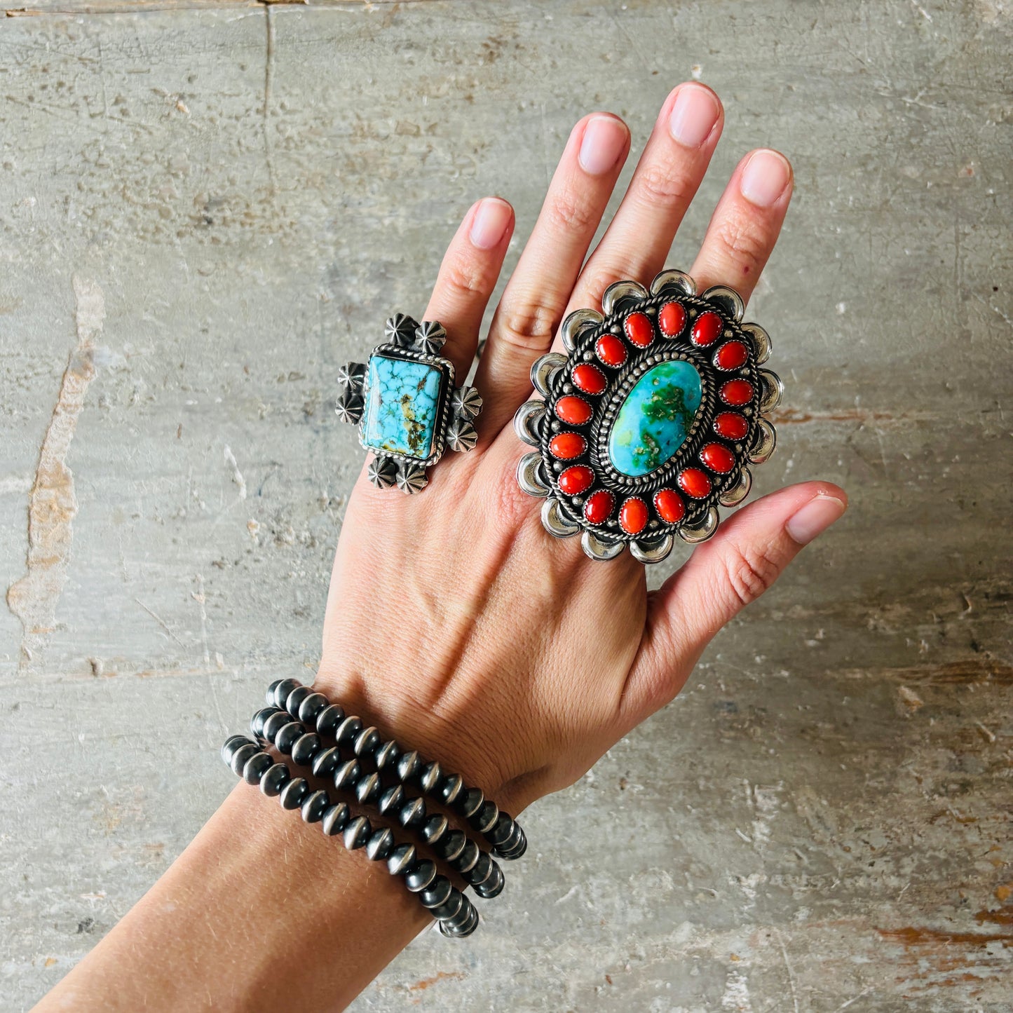 Navajo Preston Haley Sterling Silver 6mm Handmade Pearls Stretchy Bracelet