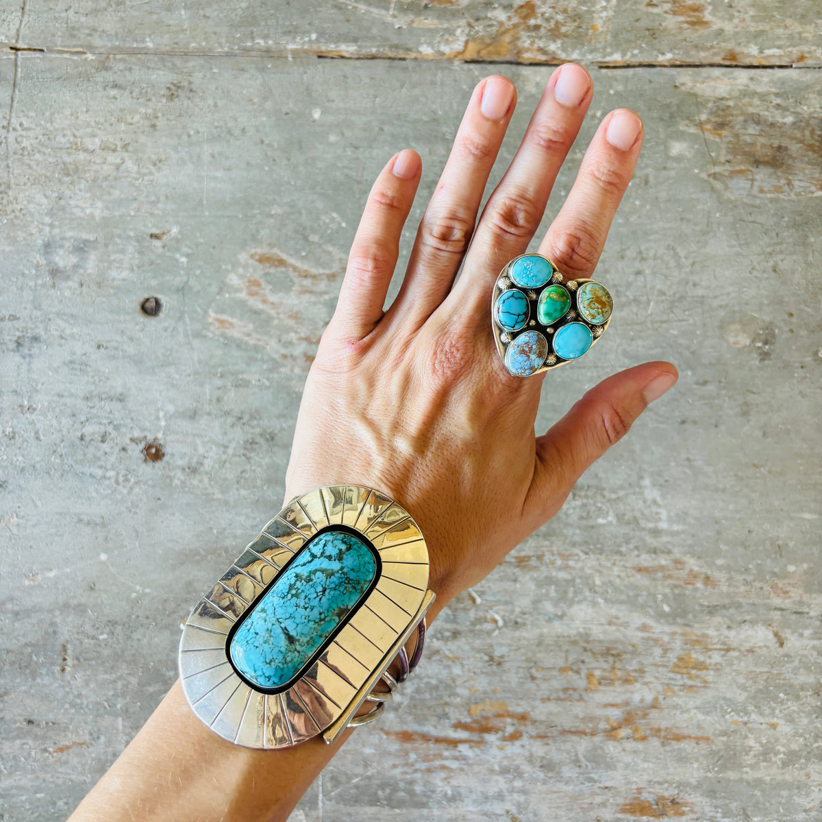 Navajo Freddy Platero Sterling Silver & Mixed Turquoise Cluster Heart