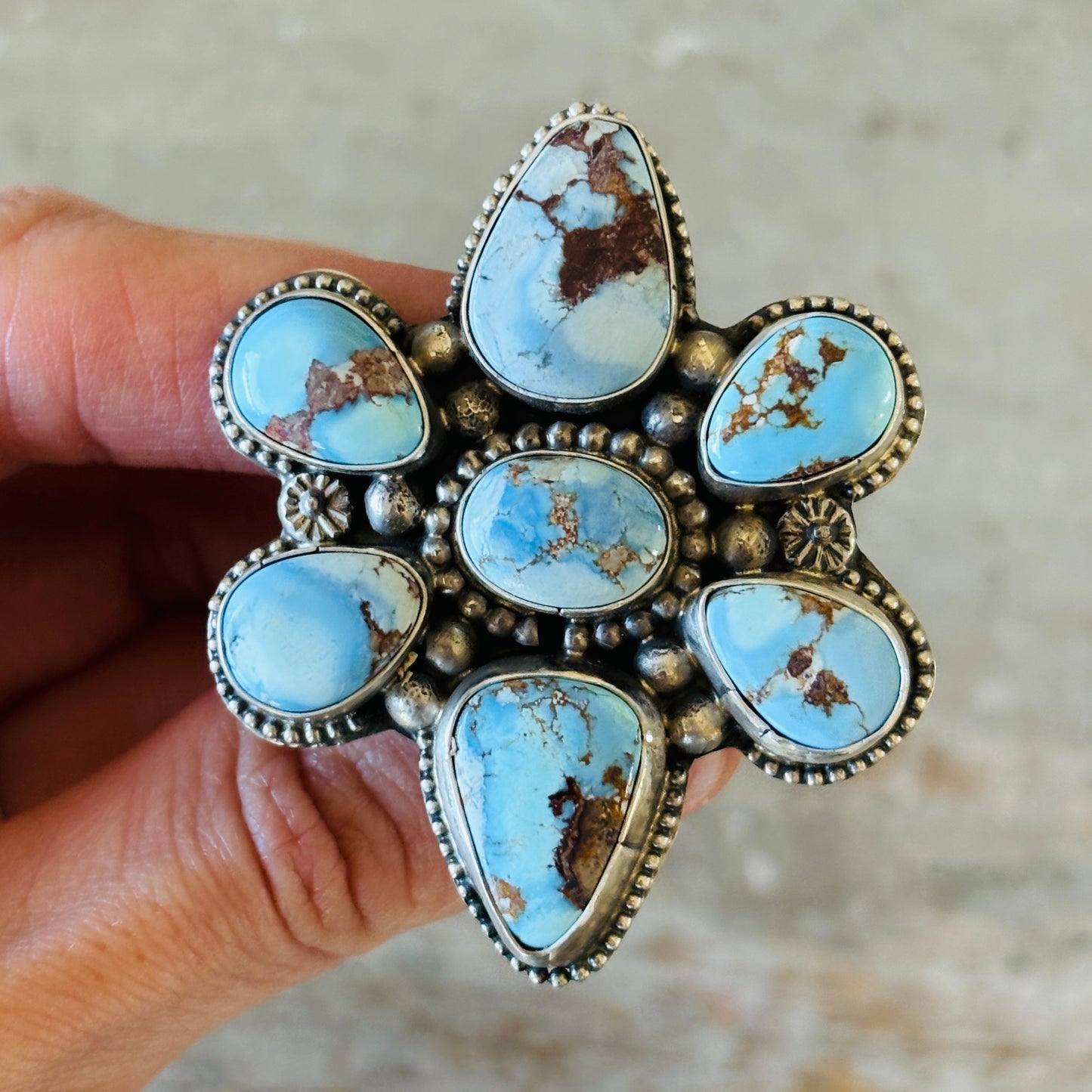 Navajo Sheila Becenti Sterling Silver & Golden Hills Cluster Ring