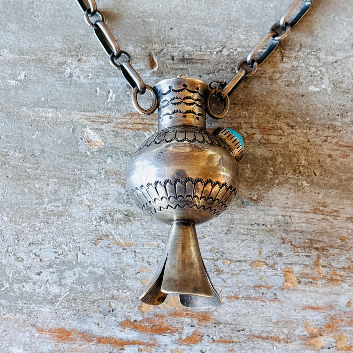 Vintage Navajo Mark Yazzie Sterling Silver & Sleeping Beauty Turquoise Blossom Necklace