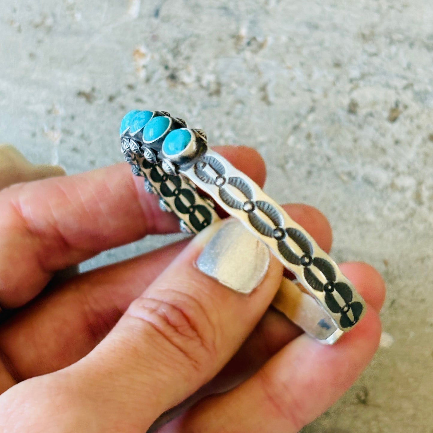 Navajo Herman Smith Sterling Silver & Sleeping Beauty Turquoise Stacker Cuff