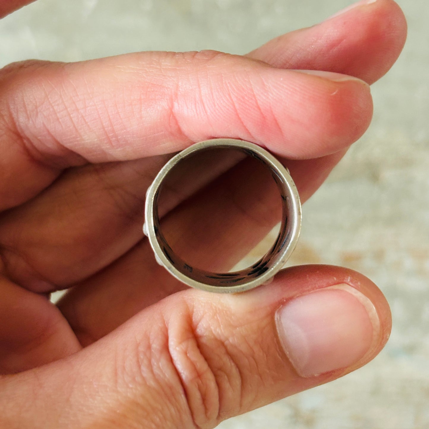 Navajo Robert Johnson Sterling Silver Floral Repousse Ring