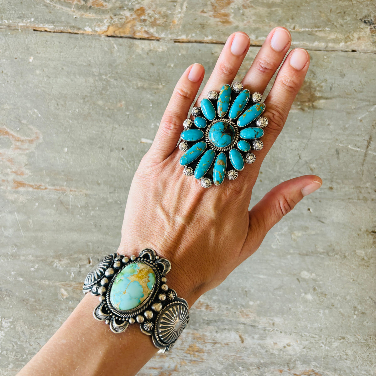 Navajo Hemerson Brown Sterling Silver & Royston Turquoise Statement Cuff