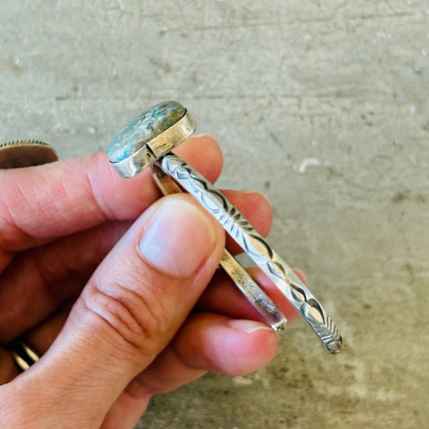 Navajo Delaine & Dwayne Nez Sterling Silver & Sierra Nevada Turquoise Stacker Cuff