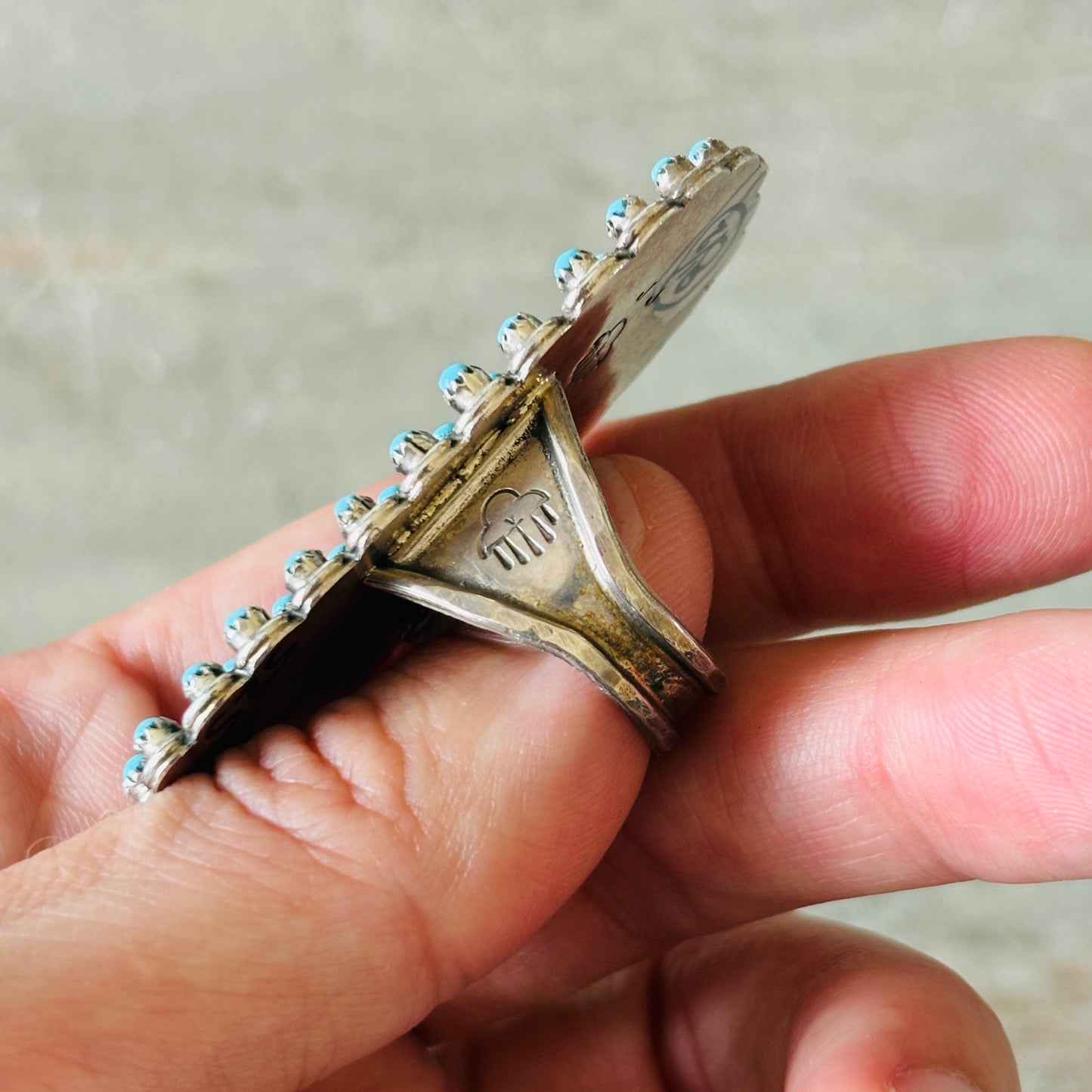 Zuni Jess Johnson Sterling Silver & Sleeping Beauty Turquoise Petit Point Ring