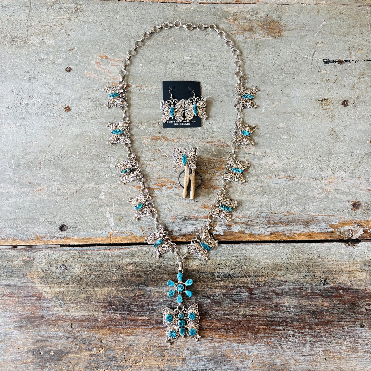Navajo June Defauito Sterling Silver & Kingman Turquoise Necklace Set