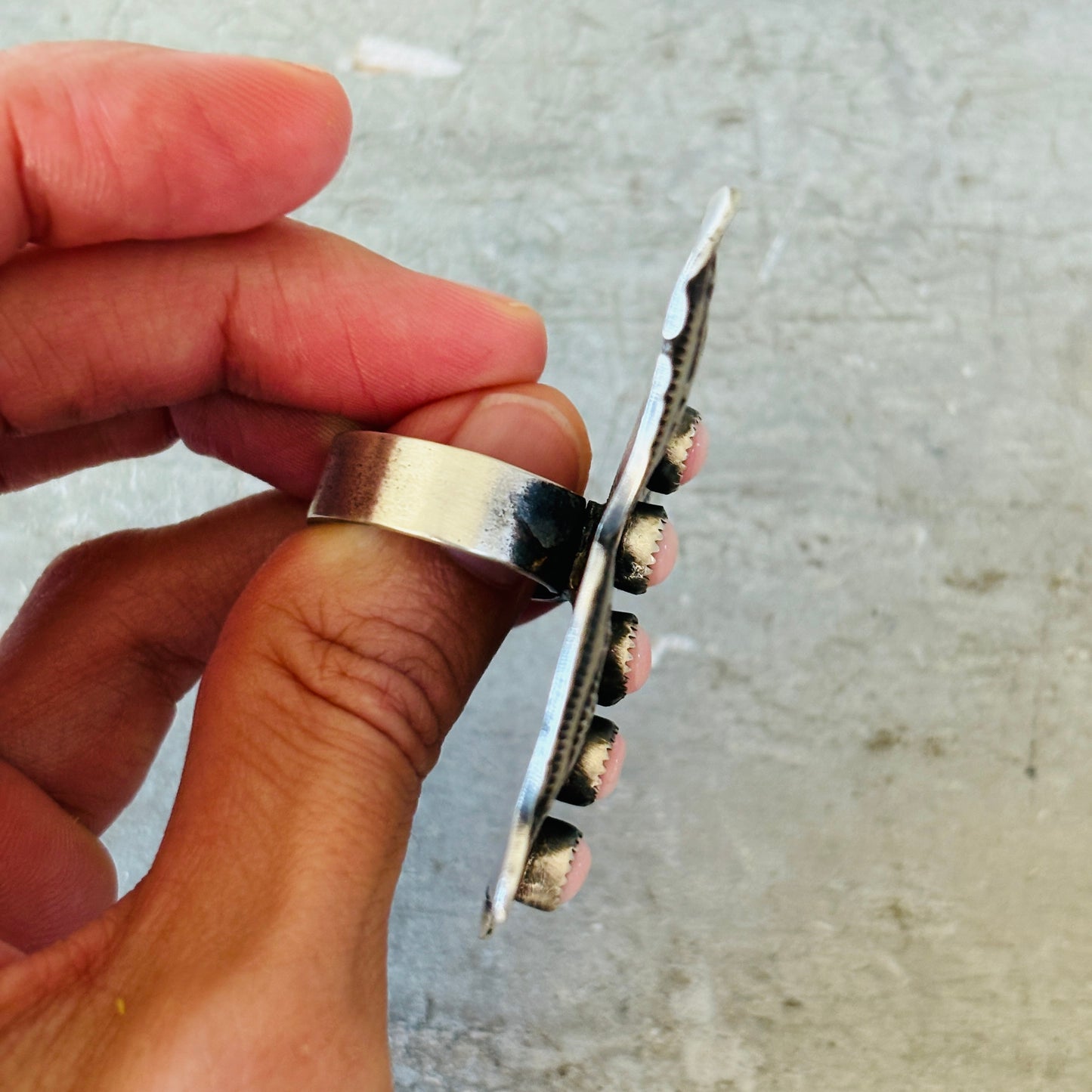 Navajo Kindale Billah Sterling Silver & Pink Conch Butterfly Ring