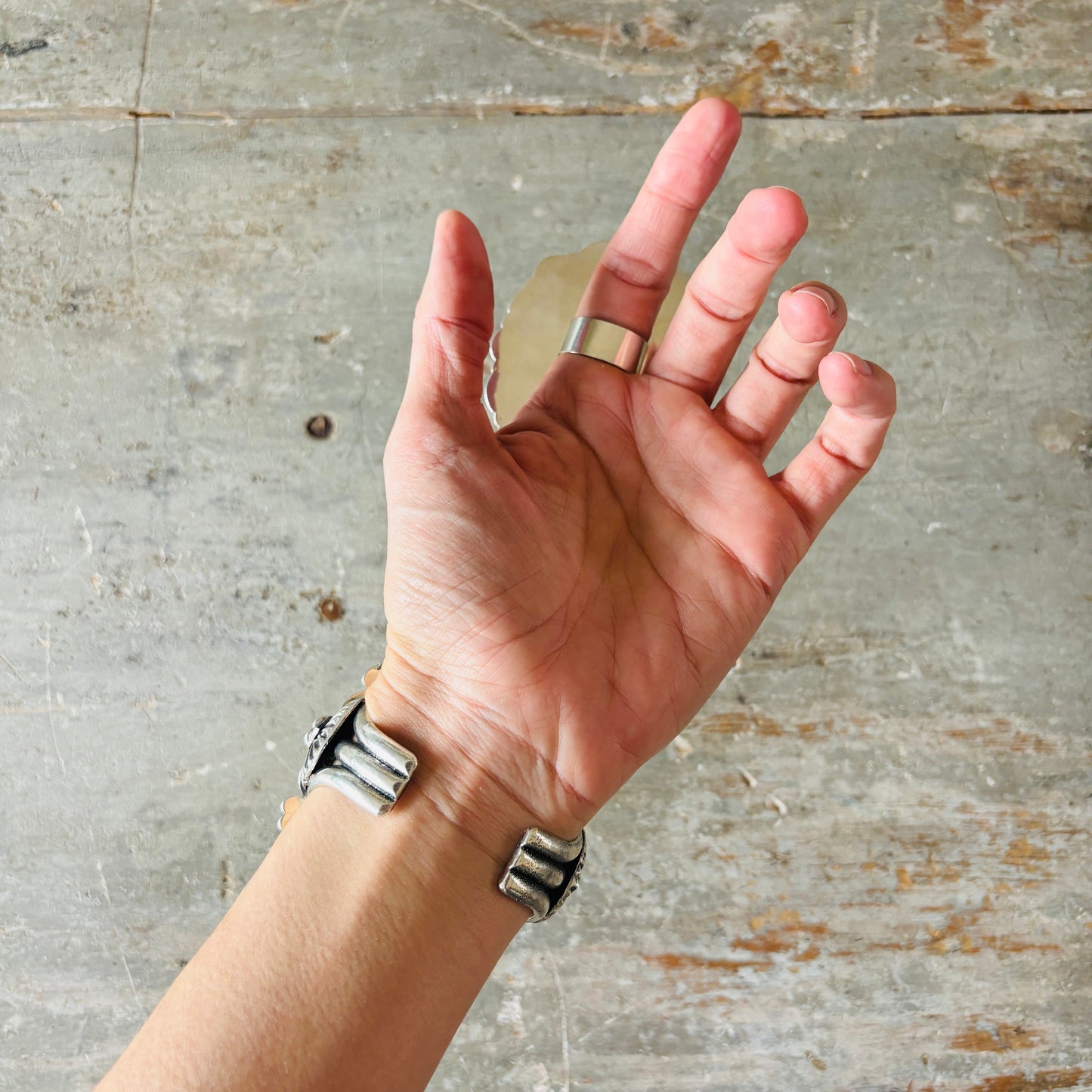 Navajo Hemerson Brown Sterling Silver & Sonoran Turquoise Cluster Statement Ring